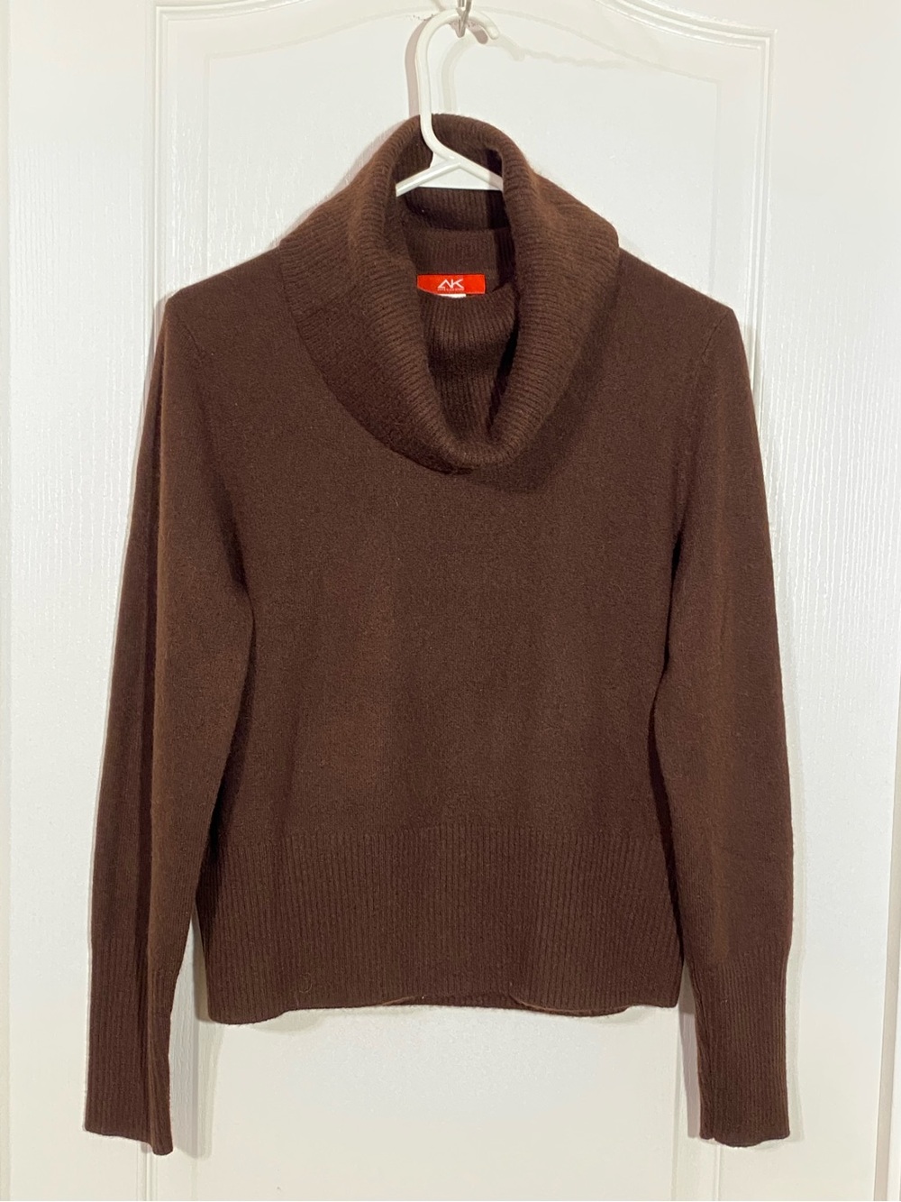 Y2K VTG Anne Klein CASHMERE Cowl Neck Sweater Brown Size Medium